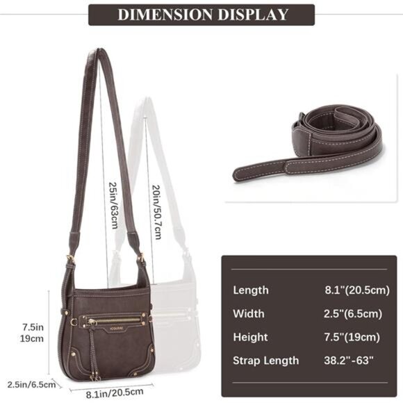 Crossbody Purse with Adjustable Strap, Trendy Coffee - Picture 5 of 7